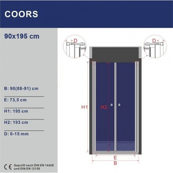 Dušo durys AQUABATOS Coors 90x195 kaina ir informacija | Dušo durys ir sienelės | pigu.lt