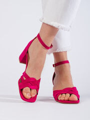 Rožiniai zomšiniai sandalai su kulnu (-) 0000296539109 цена и информация | Женские босоножки | pigu.lt