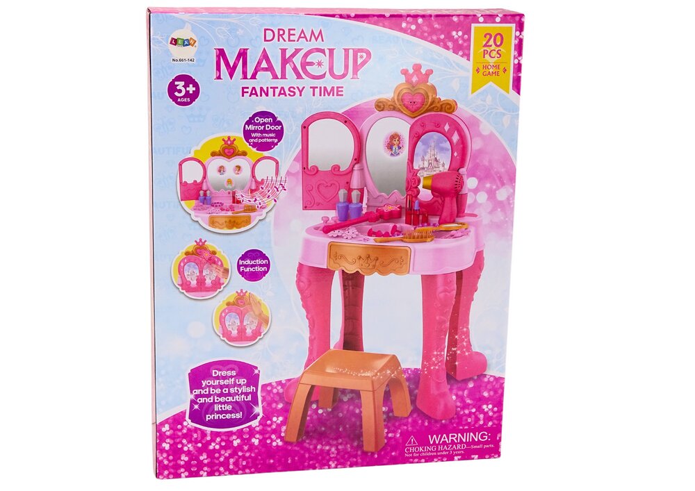 Vaikiškas kosmetinis staliukas su jutikliu ir priedais, rožinis kaina ir informacija | Žaislai mergaitėms | pigu.lt