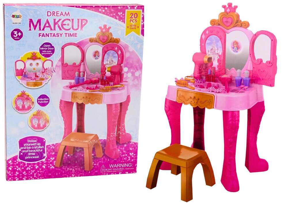 Vaikiškas kosmetinis staliukas su jutikliu ir priedais, rožinis цена и информация | Žaislai mergaitėms | pigu.lt
