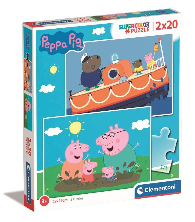 Dėlionės SuperKolor Peppa Pig Clementoni, 24797, 2x20 d. kaina ir informacija | Dėlionės (puzzle) | pigu.lt