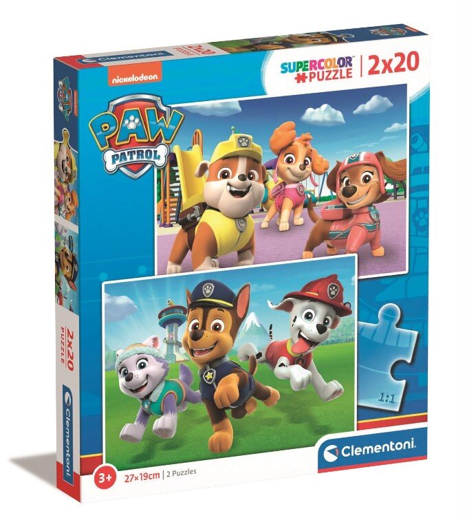 Dėlionės SuperKolor Paw Patrol Clementoni, 24800, 2x20 d. kaina ir informacija | Dėlionės (puzzle) | pigu.lt