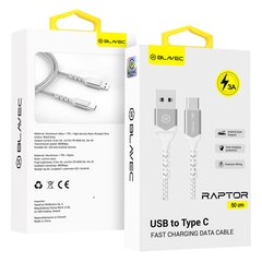 Blavec Cable Raptor braided - USB to Type C - 3A 0,5 meters (CRA-UC3WS05) white-silver цена и информация | Кабели для телефонов | pigu.lt