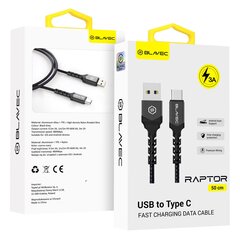 Blavec Cable Raptor braided - USB to Type C - 3A 0,5 meters (CRA-UC3BG05) black-grey цена и информация | Кабели для телефонов | pigu.lt