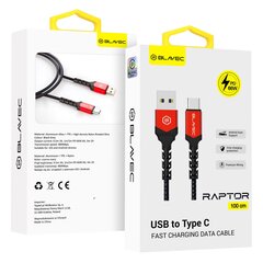 Blavec Cable Raptor braided - USB to Type C - PD 66W 6A 1 metre (CRA-UC6BR10) black-red цена и информация | Кабели для телефонов | pigu.lt