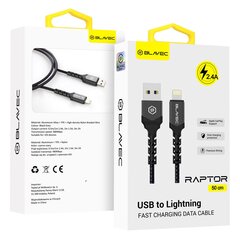 Blavec Cable Raptor braided - USB to Lightning - 2,4A 0,5 metres (CRA-UL24BG05) black-grey цена и информация | Кабели для телефонов | pigu.lt