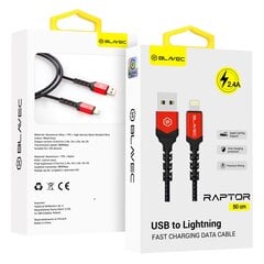 Blavec Cable Raptor braided - USB to Lightning - 2,4A 0,5 metres (CRA-UL24BR05) black-red цена и информация | Кабели для телефонов | pigu.lt