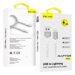 Blavec Cable Raptor braided - USB to Lightning - 2,4A 0,5 metres (CRA-UL24WS05) white-silver цена и информация | Кабели для телефонов | pigu.lt