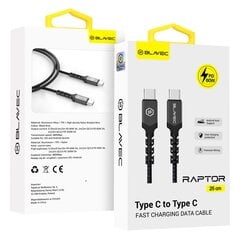 Blavec Cable Raptor braided - Type C to Type C - PD 60W 3A 0,25 metres (CRA-CC3BG025) black-grey цена и информация | Кабели для телефонов | pigu.lt
