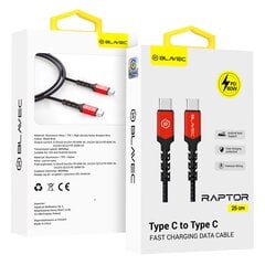 Blavec Cable Raptor braided - Type C to Type C - PD 60W 3A 0,25 metres (CRA-CC3BR025) black-red цена и информация | Кабели для телефонов | pigu.lt