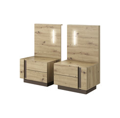 2-jų naktinių staliukų su apšvietimu komplektas Arco, rudas kaina ir informacija | Spintelės prie lovos | pigu.lt