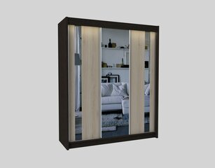 Шкаф Gracja 180 см раздвижной корпус черный фасады дуб сонома + зеркало + светодиодная подсветка цена и информация | Шкафы | pigu.lt