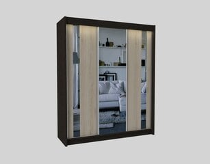 Шкаф Gracja 180 см раздвижной корпус Черный фасады Дуб Сонома + зеркало + светодиодная подсветка Цвет цена и информация | Шкафы | pigu.lt