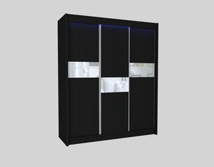 Spinta su apšvietimu Livia, 180x61x216 cm, juoda/balta цена и информация | Шкафы | pigu.lt