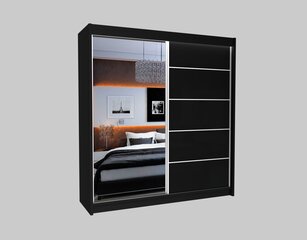 Раздвижной шкаф Makira 200 см Черный матовый + зеркало + светодиодная подсветка Цвет цена и информация | Шкафы | pigu.lt