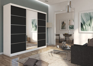 Makira раздвижной шкаф 240 см Корпус белый матовый Фасад черный + зеркало цена и информация | Шкафы | pigu.lt