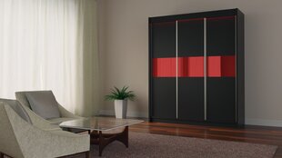 Spinta su apšvietimu Tanna, 180x61x216 cm, juoda/raudona цена и информация | Шкафы | pigu.lt
