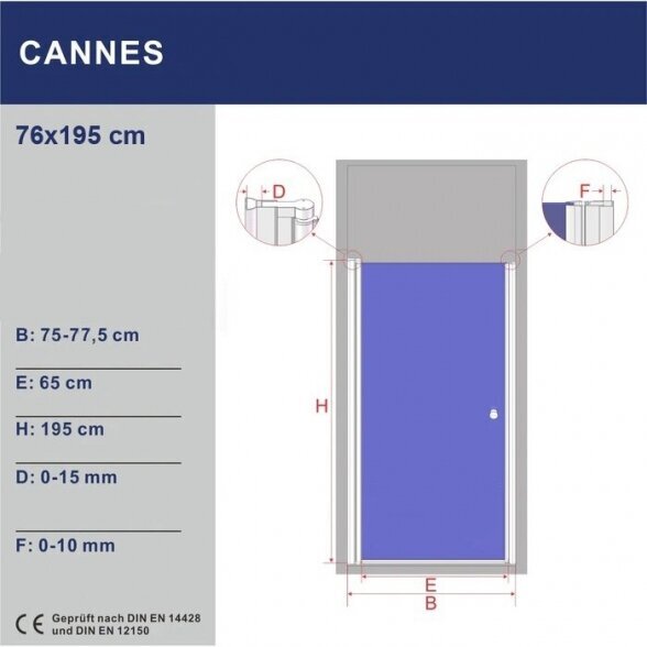 Dušo durys AQUABATOS Cannes 76x195 kaina ir informacija | Dušo durys ir sienelės | pigu.lt