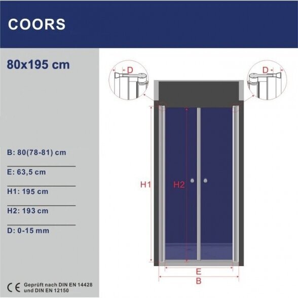 Dušo durys AQUABATOS Coors 80x195 kaina ir informacija | Dušo durys ir sienelės | pigu.lt