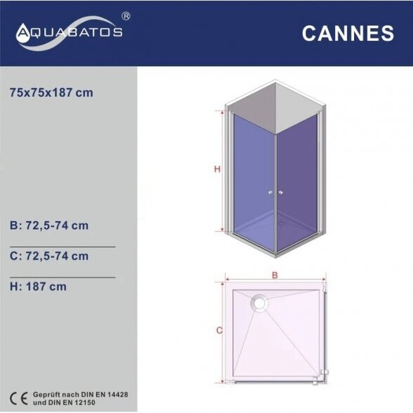 Dušo kabina AQUABATOS Cannes 75x75x187 kaina ir informacija | Dušo kabinos | pigu.lt