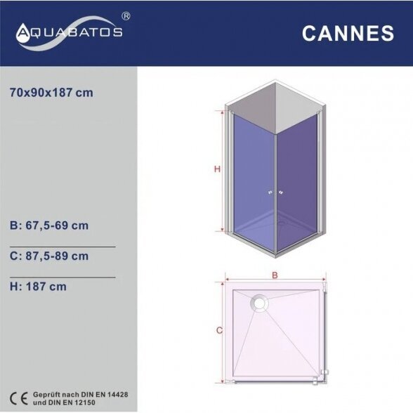 Dušo kabina AQUABATOS Cannes 70x90x187 цена и информация | Dušo kabinos | pigu.lt