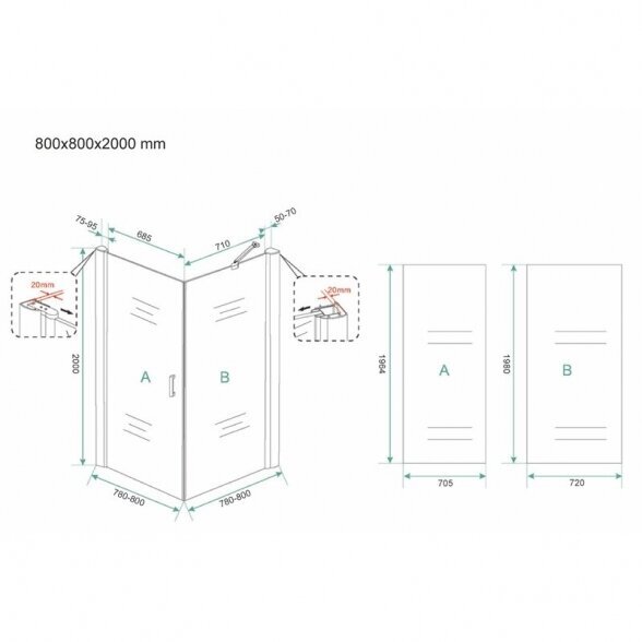 Dušo kabina WIESBADEN Salone 80x80x200 цена и информация | Dušo kabinos | pigu.lt