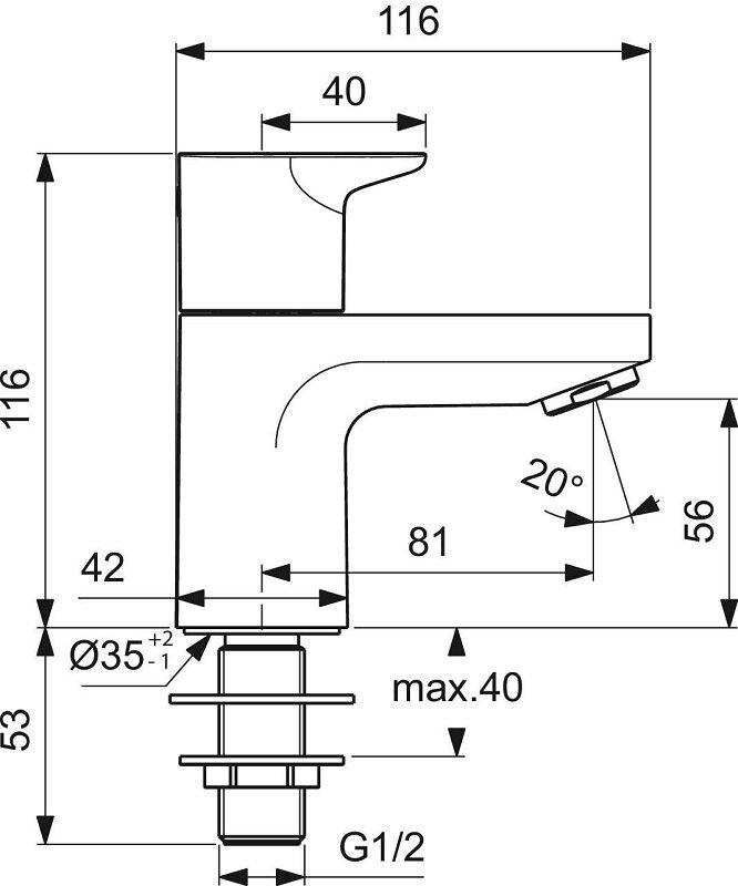 Vonios spintelė su praustuvu ir čiaupu Ideal Standard Adapto 45 kaina ir informacija | Vonios spintelės | pigu.lt