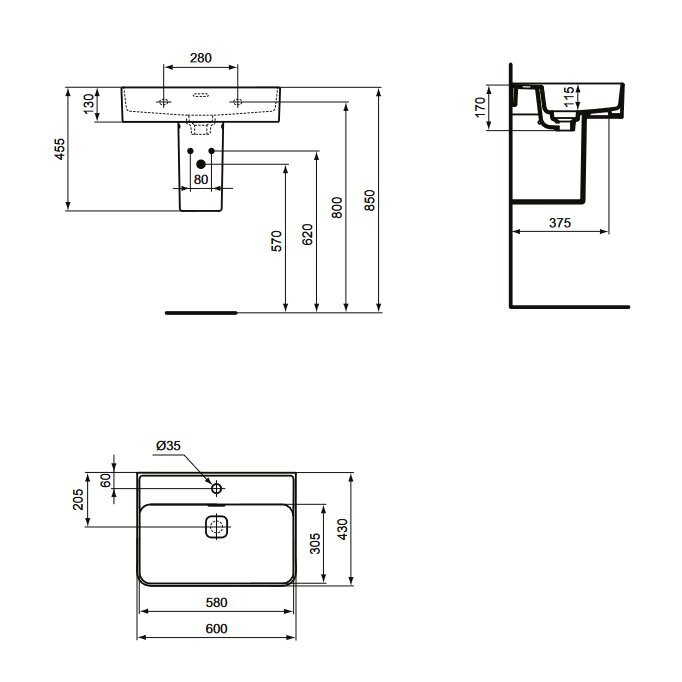 Vonios spintelė su praustuvu Ideal Standard Adapto 57 цена и информация | Vonios spintelės | pigu.lt