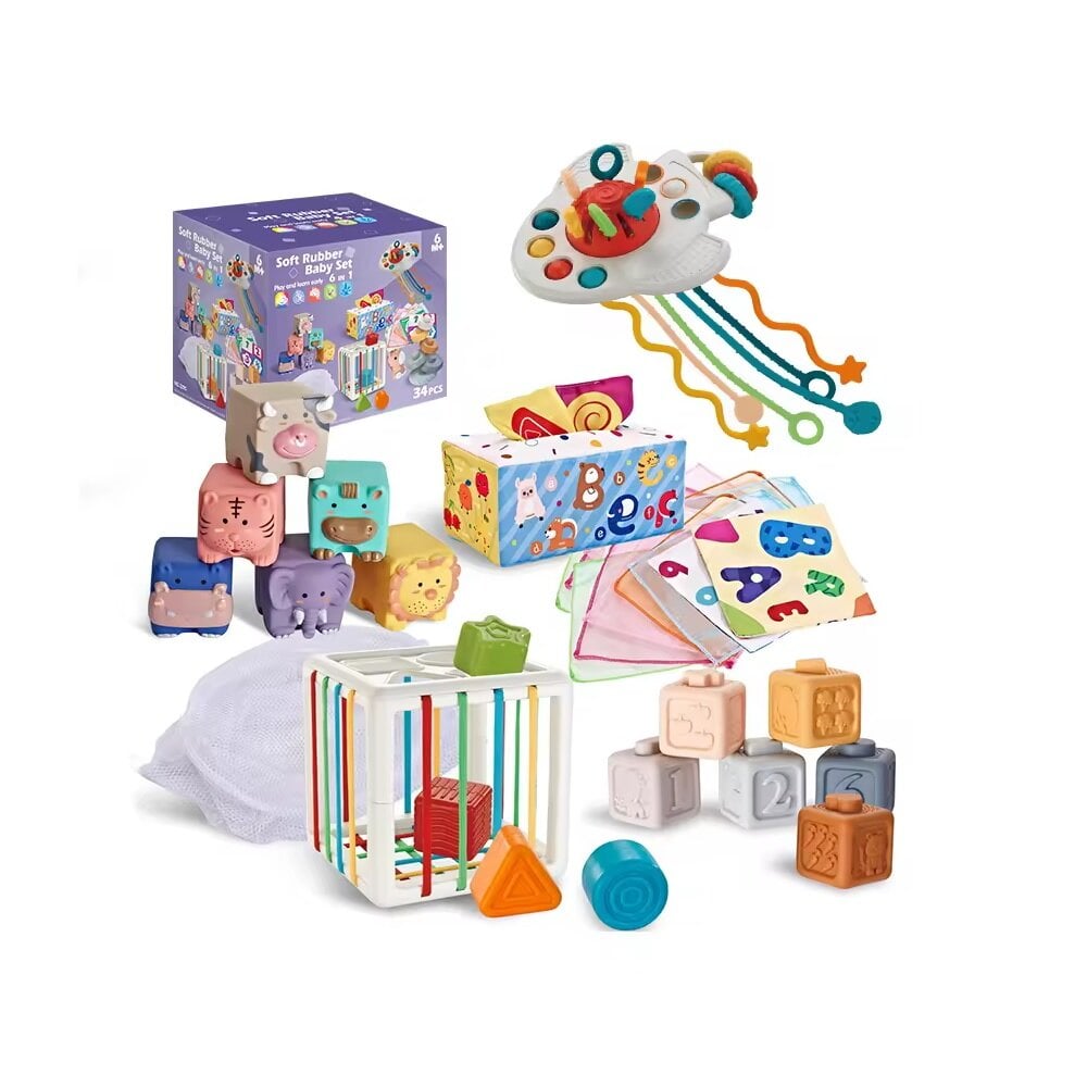 Montessori sensoriniai žaislai kūdikiams 6 in 1 Rubber цена и информация | Žaislai kūdikiams | pigu.lt