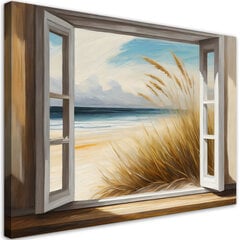 Paveikslas Takelis į paplūdimį, vaizdas pro langą цена и информация | Репродукции, картины | pigu.lt