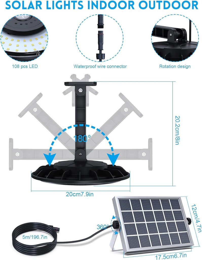 Saulės baterijos lempa Fxlpower 1500LM IP65 kaina ir informacija | Lauko šviestuvai | pigu.lt