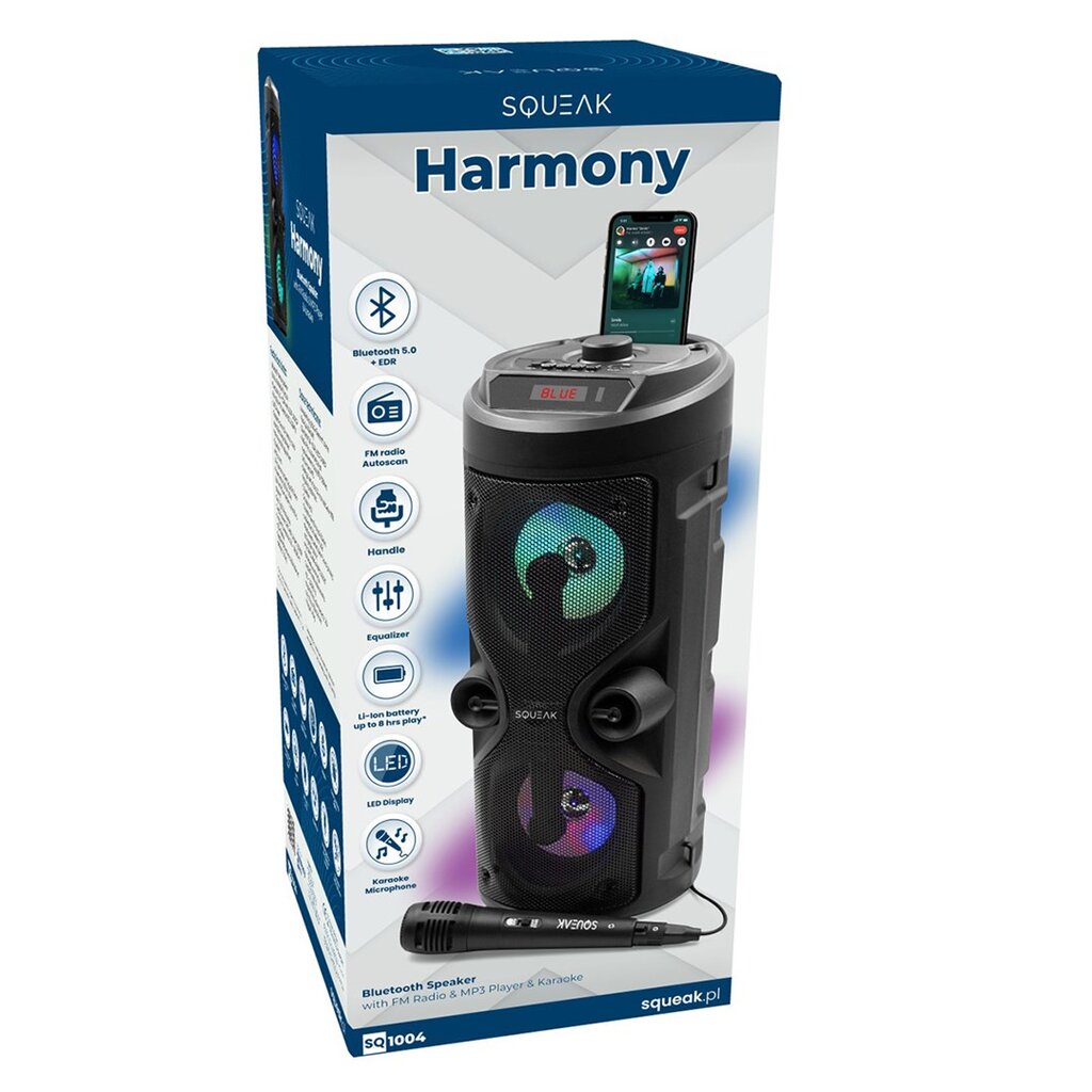 SQUEAK KARAOKĖS GARSIAKALBIS HARMONY BT 5.0 SQ1004 kaina ir informacija | Garso kolonėlės | pigu.lt