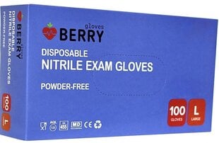 Перчатки одноразовые нитриловые Berry Blue, размер L, синие, без пудры, 100 шт. цена и информация | Первая помощь | pigu.lt