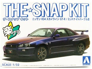 Surenkama mašina Aoshima The Snap Kit Nissan R34 Skyline GT-R Midnight Purple цена и информация | Конструкторы и кубики | pigu.lt
