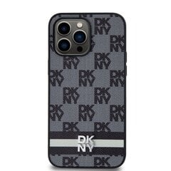 DKNY PU Leather Checkered Pattern and Stripe Case for iPhone 15 Pro Max Black цена и информация | Чехлы для телефонов | pigu.lt