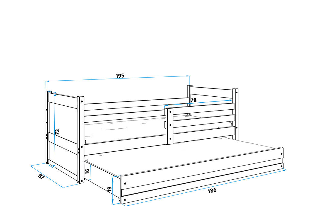 Vaikiška lova be čiužinio BMS25R, 80x190 cm, ruda/rožinė kaina ir informacija | Vaikiškos lovos | pigu.lt