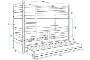 Детская кроватка без матраса BMS44PRB, 80x190 см, светло коричневый/белый цена и информация | Детские кровати | pigu.lt