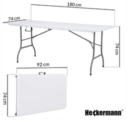 Sulankstomas stalas Heckermann, 180x74x74 cm, baltas kaina ir informacija | Lauko stalai, staliukai | pigu.lt