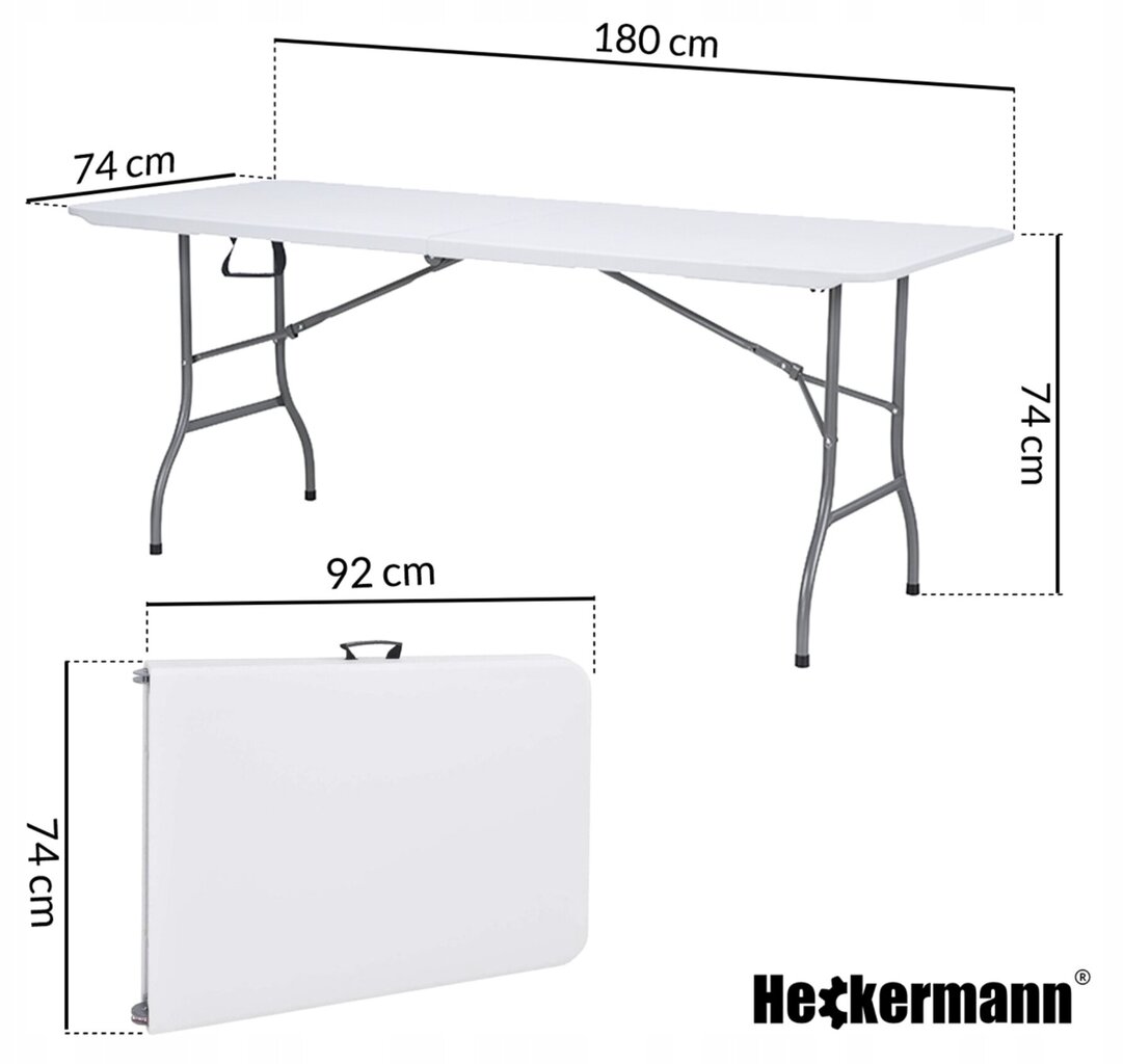 Sulankstomas stalas Heckermann, 180x74x74 cm, baltas kaina ir informacija | Lauko stalai, staliukai | pigu.lt