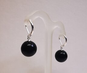 Серебряные серьги для женщин с янтарными черными шариками цена и информация | Серьги | pigu.lt