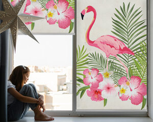 Roletas Flamingos ant lapų, 70x140 cm цена и информация | Рулонные шторы | pigu.lt