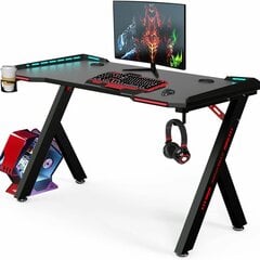 Kompiuterinių žaidimų stalas su LED lemputėmis 120cm. Juodas kaina ir informacija | Kompiuteriniai, rašomieji stalai | pigu.lt