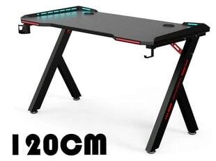 Kompiuterinių žaidimų stalas su LED lemputėmis 120cm. Juodas kaina ir informacija | Kompiuteriniai, rašomieji stalai | pigu.lt