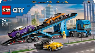 60408 lego® city автомобильный транспортер со спортивными машинами цена и информация | Конструкторы и кубики | pigu.lt