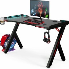 Kompiuterinių žaidimų stalas su LED lemputėmis 140cm. Juodas kaina ir informacija | Kompiuteriniai, rašomieji stalai | pigu.lt