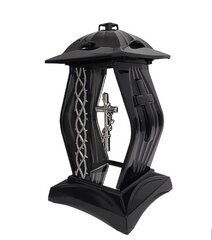Кладбищенский подсвечник, черный с серебряным крестом,  31 см цена и информация | Свечи на кладбище | pigu.lt
