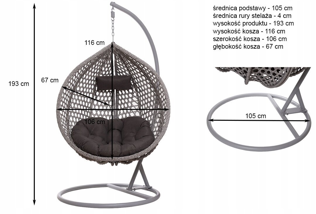 Sodo krėslas Lazur, 106 cm, pilkas kaina ir informacija | Lauko kėdės, foteliai, pufai | pigu.lt