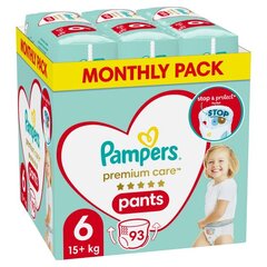 Prekė su pažeista pakuote.Sauskelnės-kelnaitės PAMPERS Premium Monthly Pack 6 dydis, 15 kg+, 93 vnt. kaina ir informacija | Prekės kūdikiams ir vaikų apranga su pažeista pakuote | pigu.lt