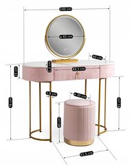 Туалетный столик со светодиодным зеркалом Glamour, розовый цена и информация | Туалетные столики | pigu.lt