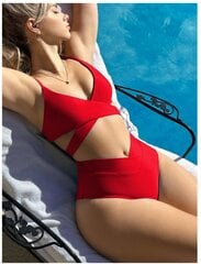 Vasaros vienspalvė bikinio komplektas pliažui, raudona spalva. kaina ir informacija | Maudymosi kostiumėliai | pigu.lt